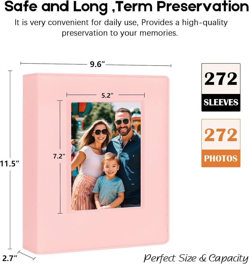 Aevdor 272 Pockets Photo Album 5x7 Holds 272 Photos, 5x7 Photo Album Extra Large Capacity Leather Cover Photo Albums for Family Wedding Baby Pictures (272 Pink) - Image 5